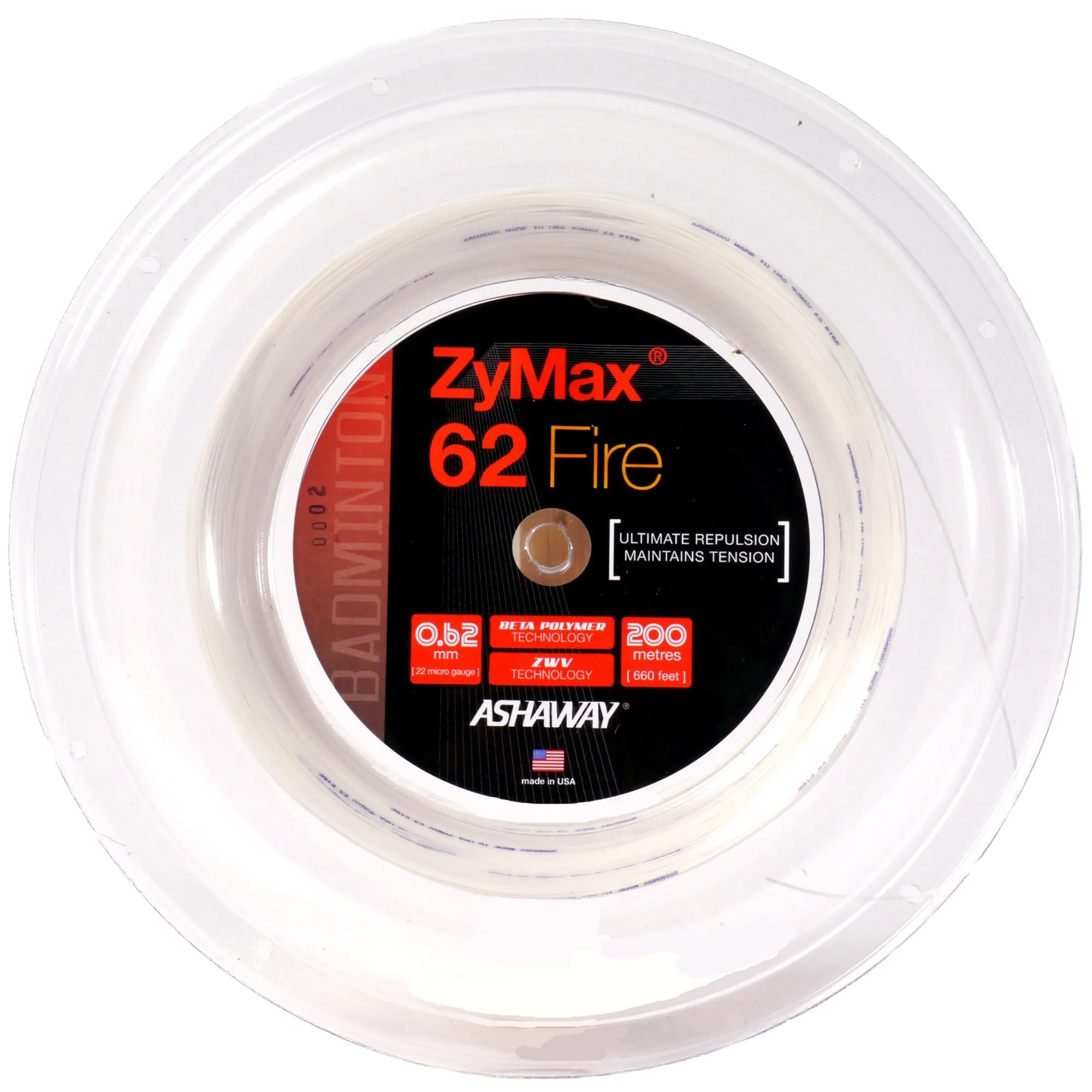 Ashaway Zymax 62 Fire Badminton String - 200m Reel