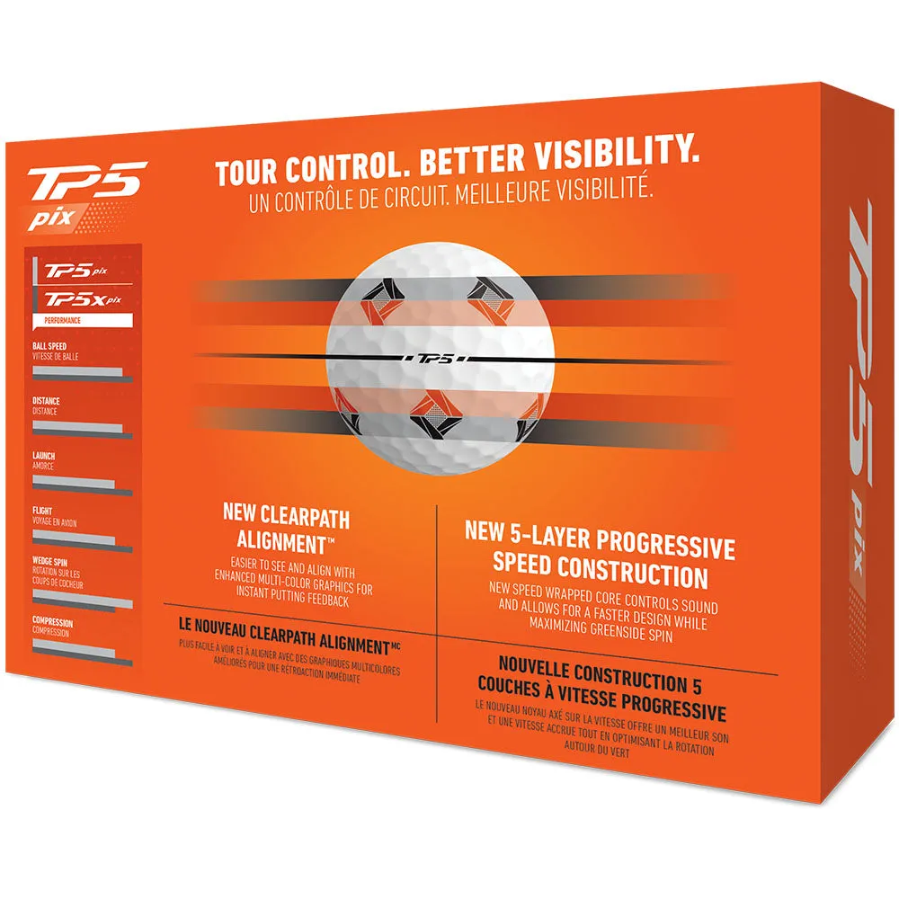 TaylorMade TP5 Pix 3.0 Golf Balls - White - Double Dozen